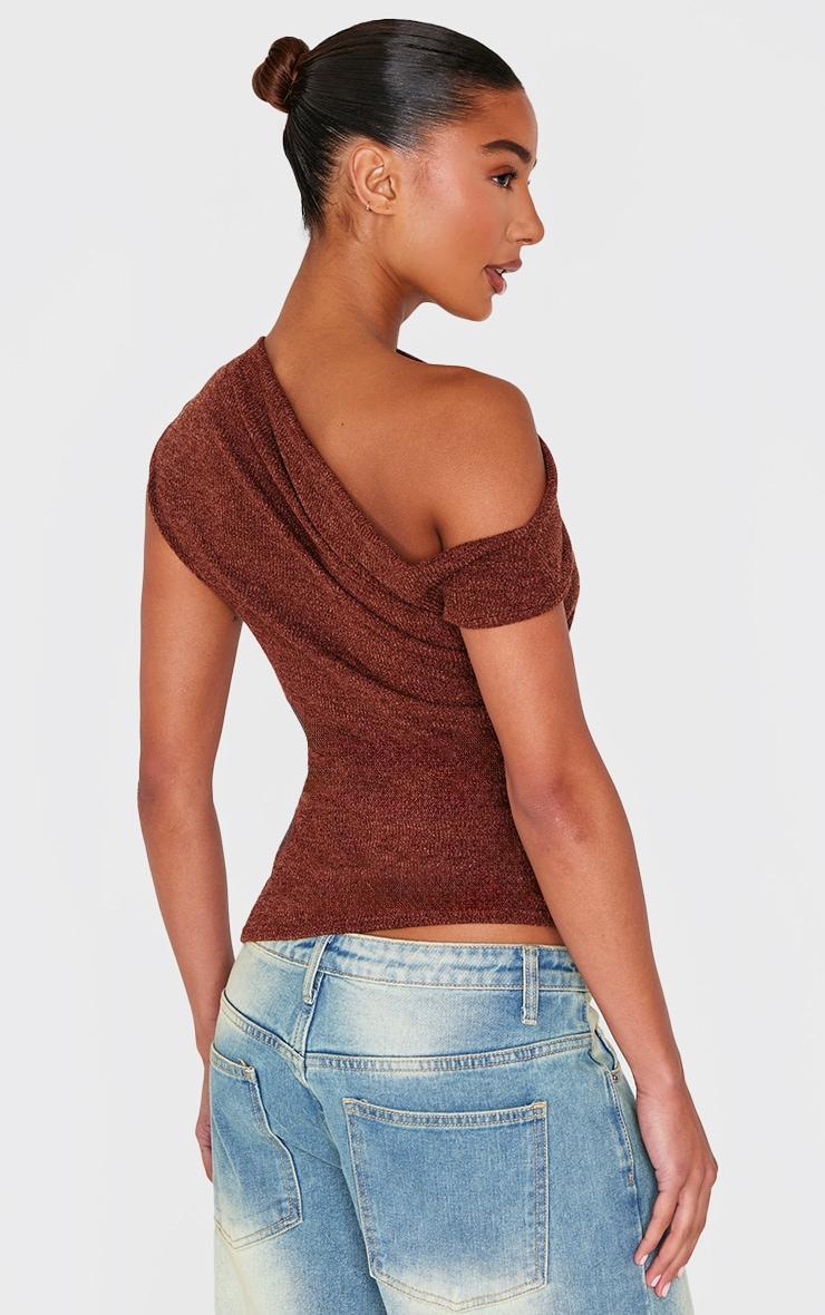  Brown Textured Ruched Asymmetric Longline Top Product Image