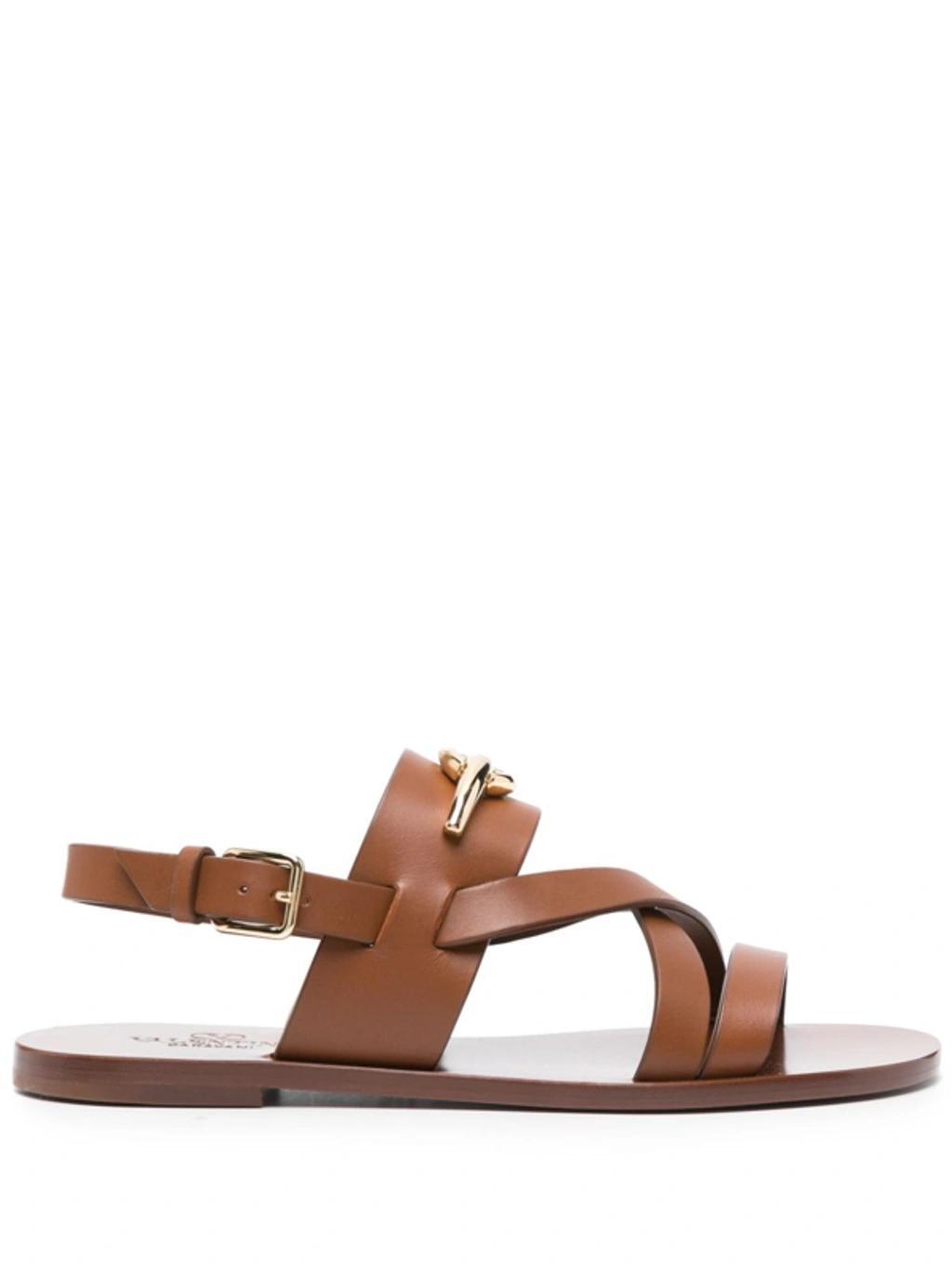 VALENTINO GARAVANI Loog-plaque Sandals In Braun Product Image