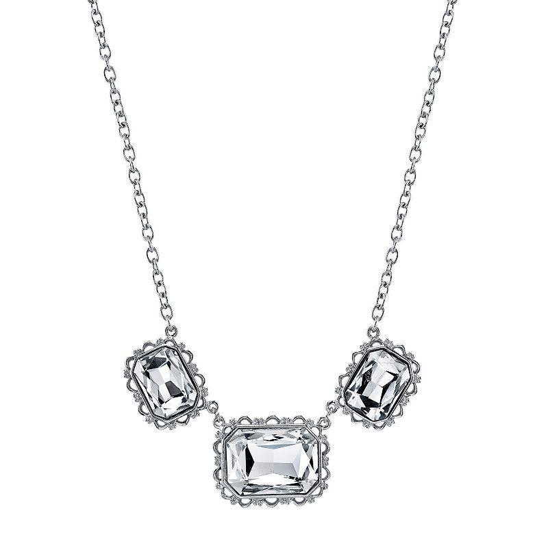 1928 Rectangle Filigree Necklace, Womens Silver Tone Product Image