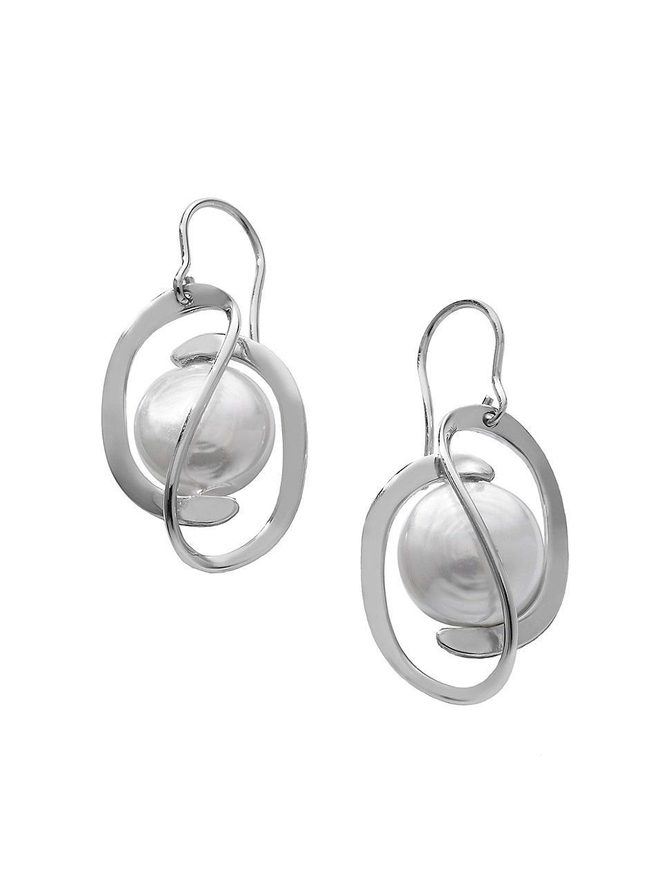 Womens Crcega Rhodium-Plate & Faux Pearl Drop Earrings Product Image