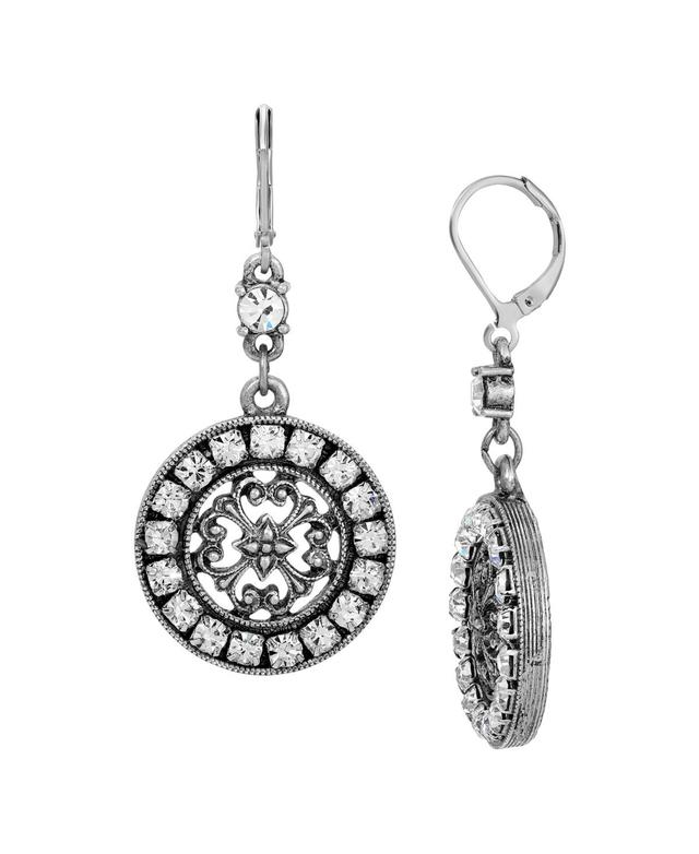 1928 Silver Tone Crystal Round Drop Earrings, Womens, Multicolor Product Image