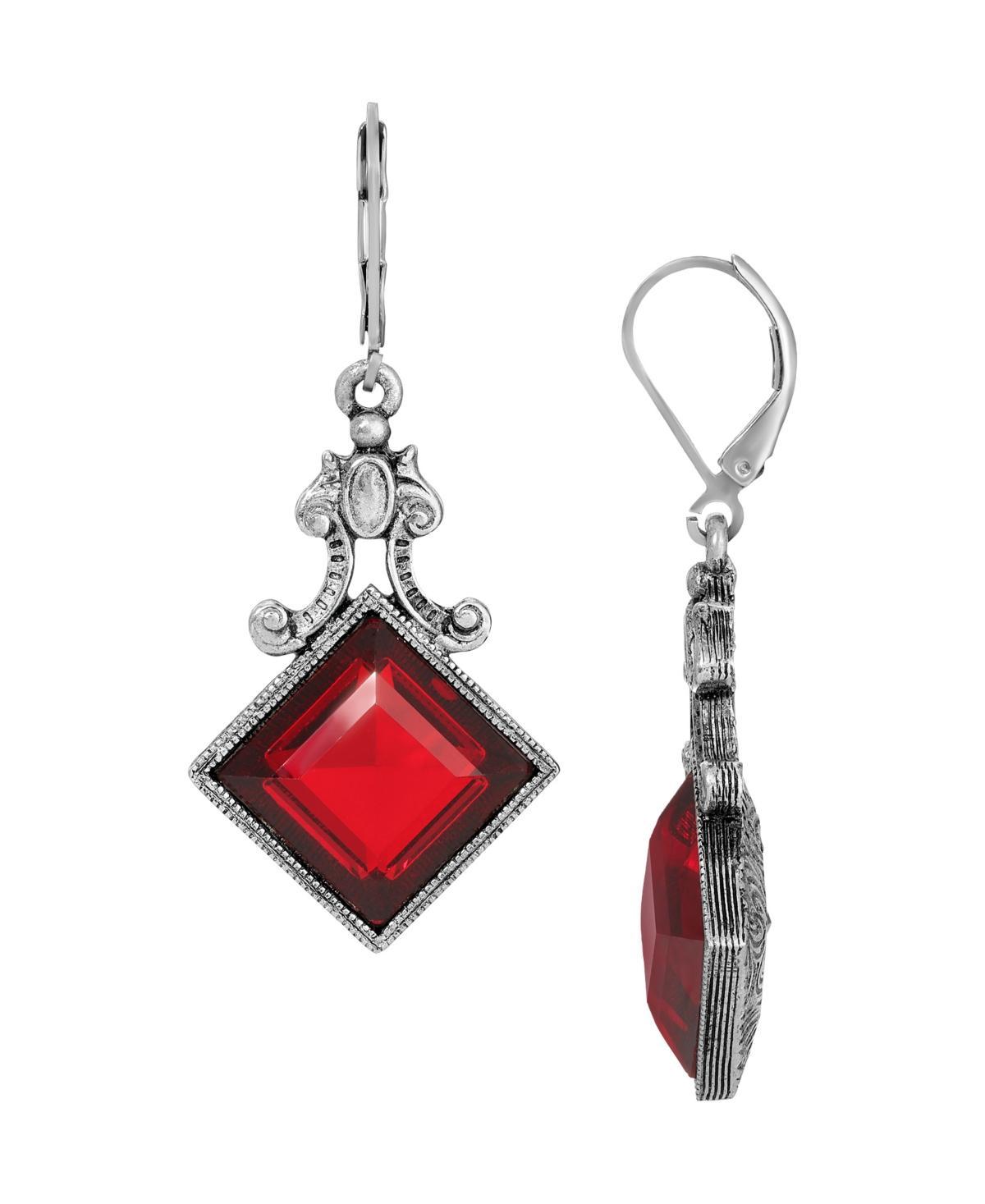 1928 Pewter Red Square Drop Earrings, Womens Product Image