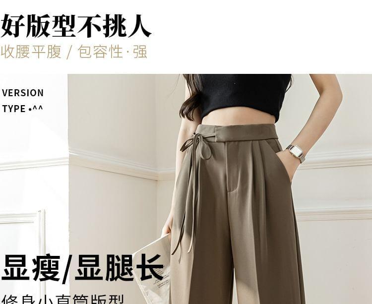 High-Waist Plain Self-Tie Wide-Leg Suit Pants Product Image