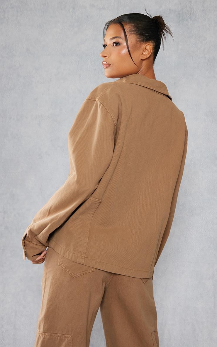 Taupe Oversized Utility Pocket Denim Shirt Product Image