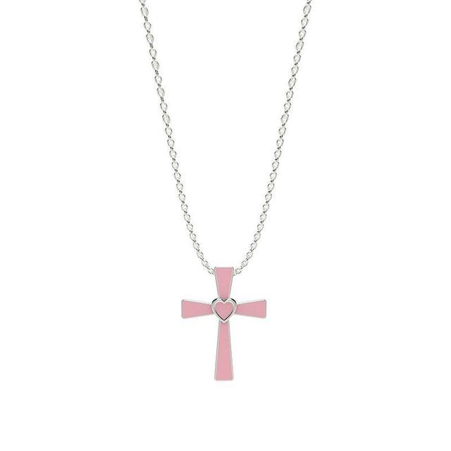 Sterling Silver Pink Enamel Cross Pendant Necklace, Womens Product Image