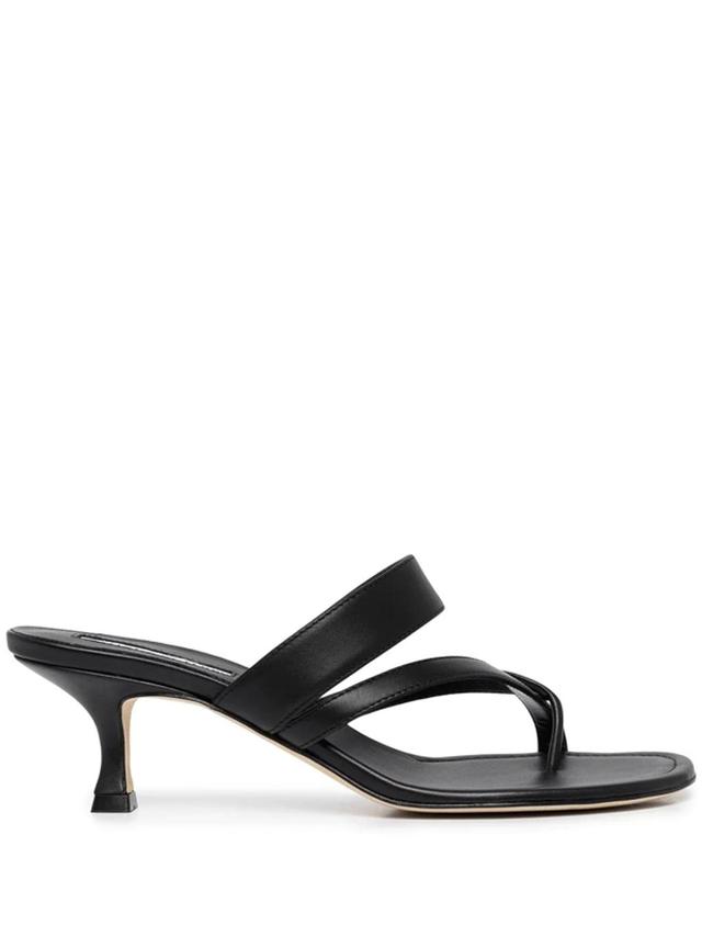 MANOLO BLAHNIK Susa 50 Leather Sandals In Black Product Image