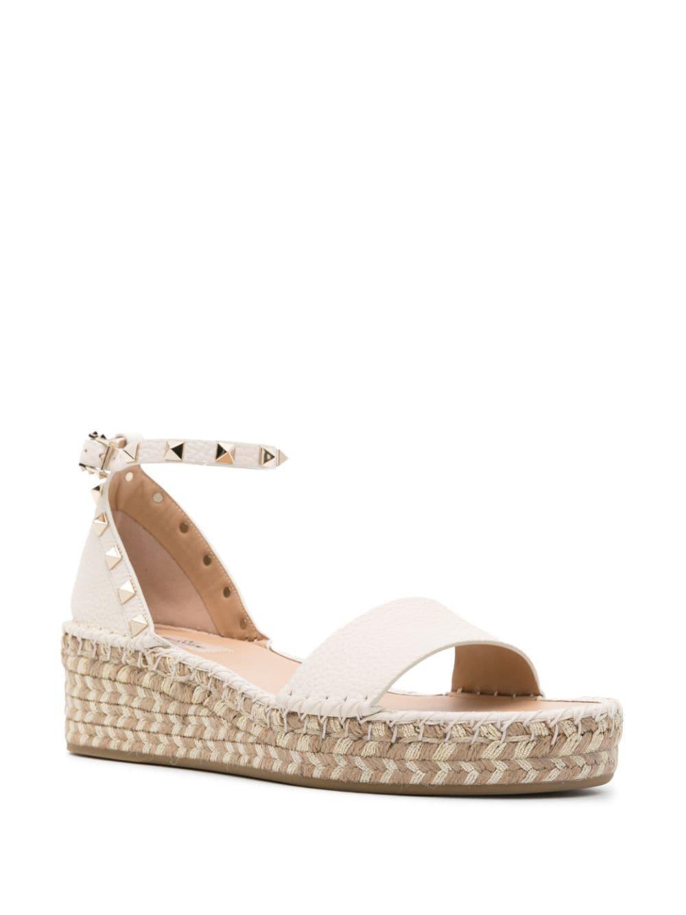 Rockstud 50 Leather Wedge Espadrilles In White Product Image