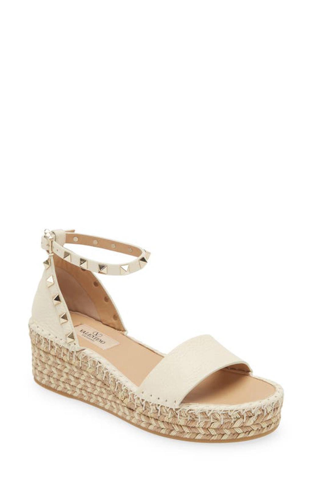 Rockstud Espadrille Platform Sandal In White Product Image