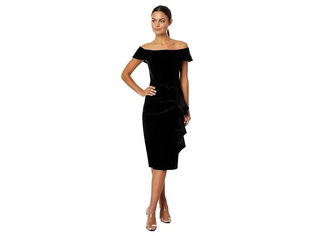 Xscape Ruffle Off the Shoulder Velvet Cocktail Dress Product Image