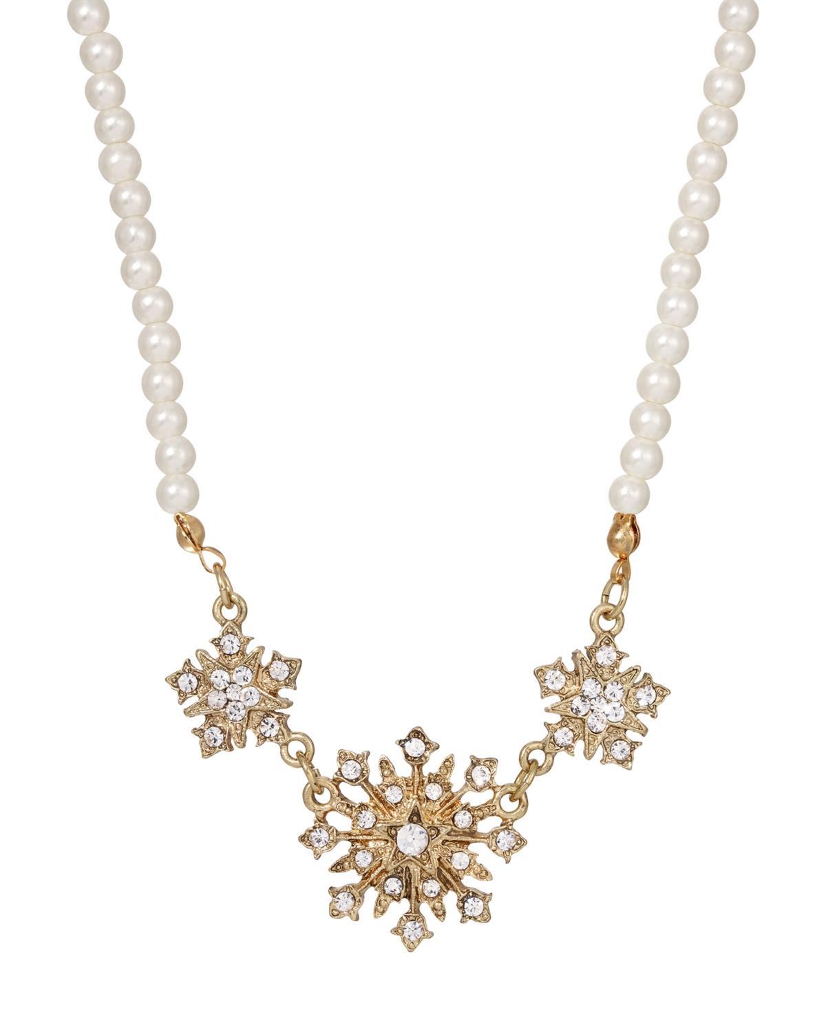 1928 Gold Tone Simulated Pearl & Crystal Starburst Necklace, Womens, Silver White Product Image