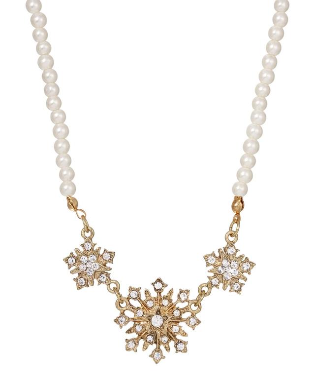 1928 Gold Tone Simulated Pearl & Crystal Starburst Necklace, Womens, White Product Image