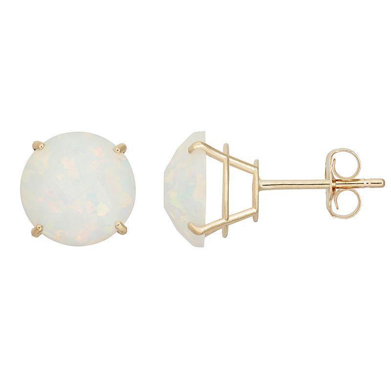 Lab-Created Opal 10k Gold Stud Earrings, Womens, White Product Image