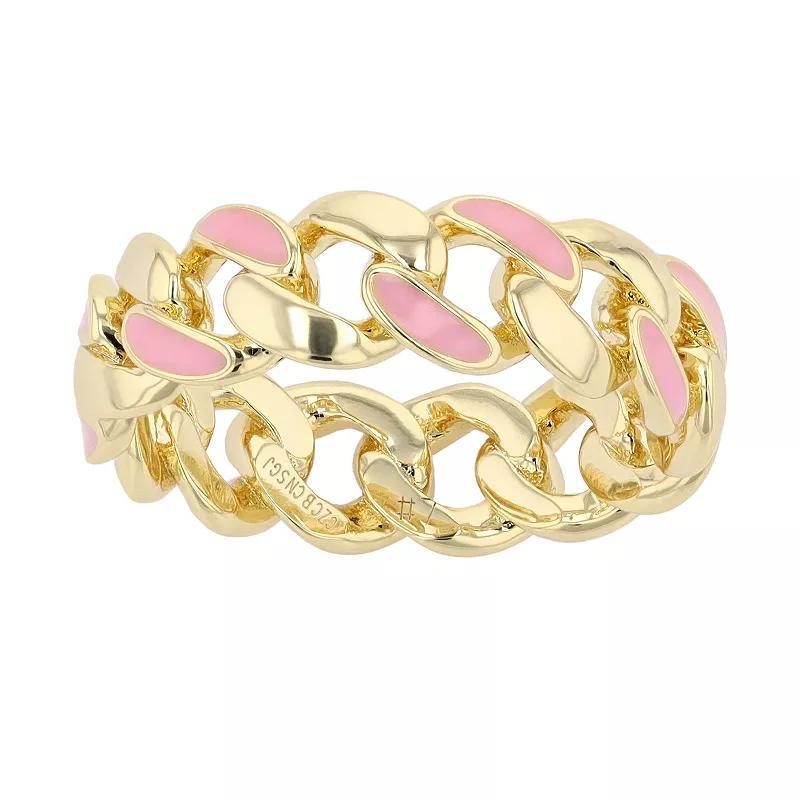 Gold Tone Pink Enamel Band Ring, Womens Product Image