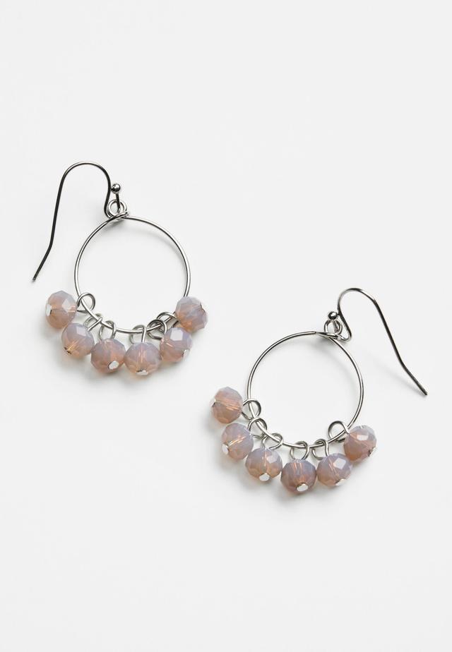 Mini Taupe Beaded Hoop Earrings Product Image