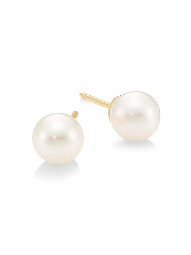 Womens 14K Yellow Gold & 6MM Cultured Freshwater Pearl Stud Earrings Product Image