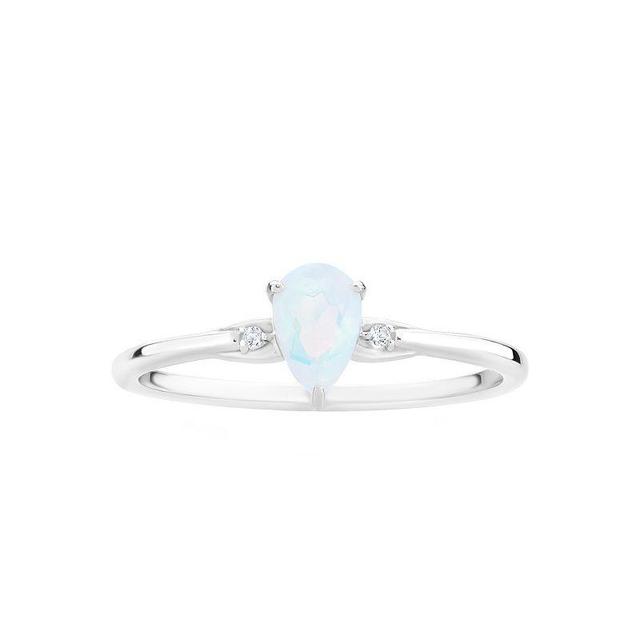 Gemistry 14k White Gold Opal & White Topaz Pear Right Hand Ring, Womens Product Image