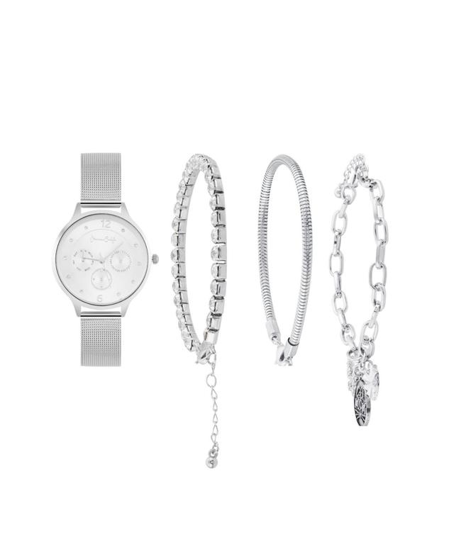 Jessica Carlyle Womens Silver-Tone Mesh Metal Alloy Bracelet Watch 36mm Gift Set Product Image