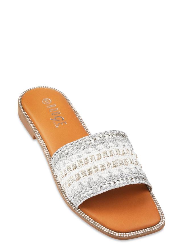 Womens Woven Rhinestone Band Slide Sandals Product Image