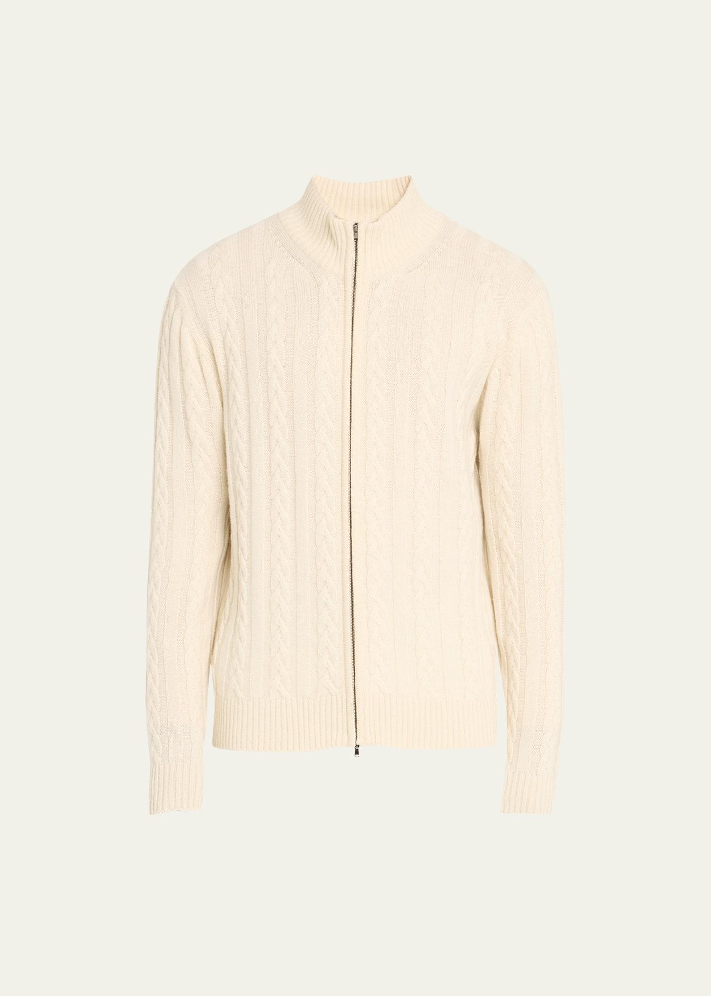 Mens Cashmere Cable Zip Cardigan Sweater Product Image