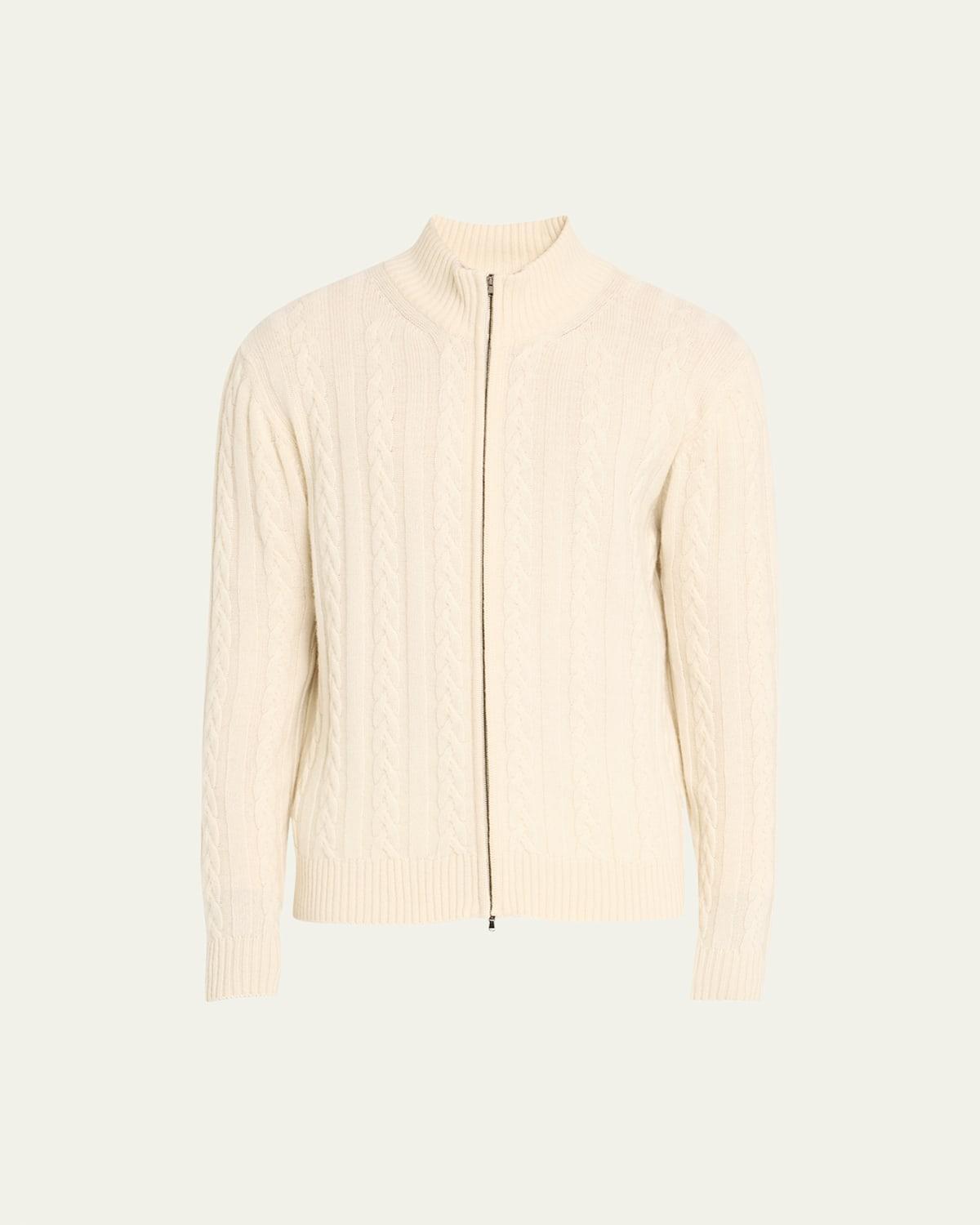 Mens Cashmere Cable Zip Cardigan Sweater Product Image