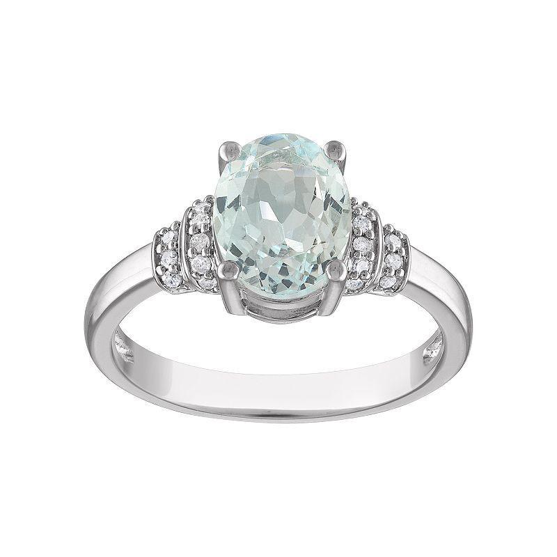 Tiara Sterling Silver Aquamarine & 1/10 Carat T.W. Diamond Ring, Womens Product Image