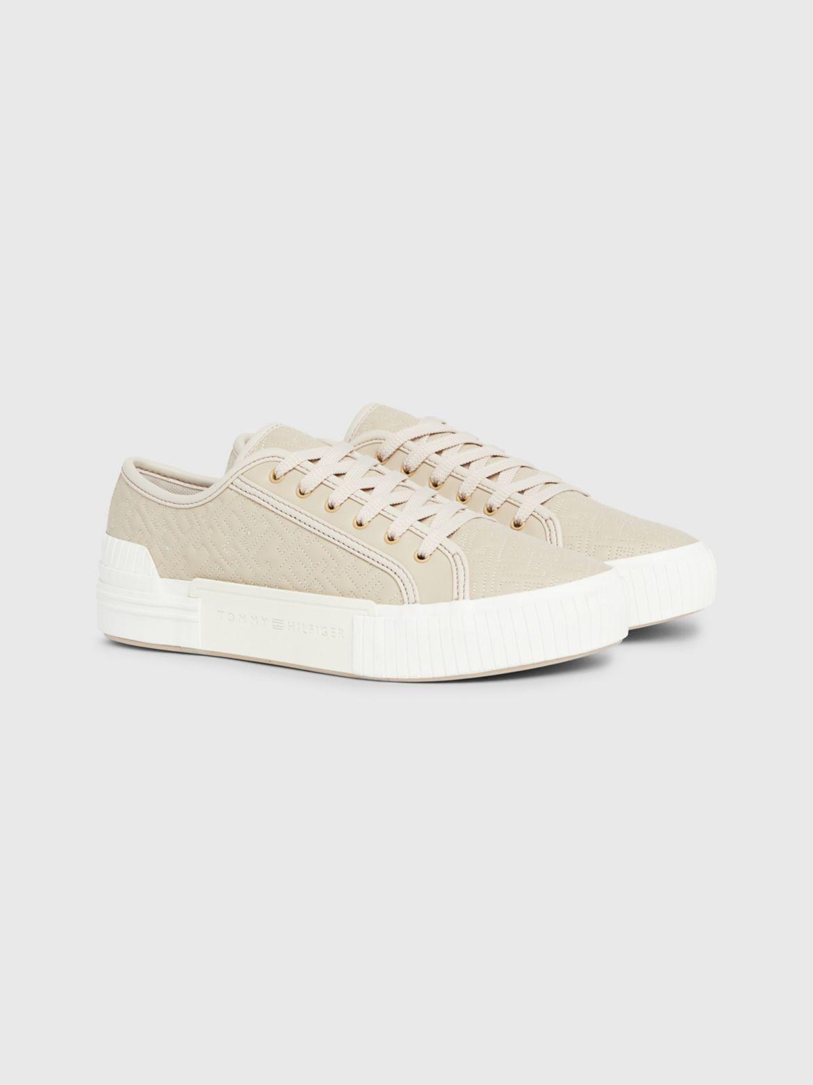 Tommy Hilfiger Women's TH Logo Quilted Leather Sneaker - Beige - US 9 / EU 40 Product Image