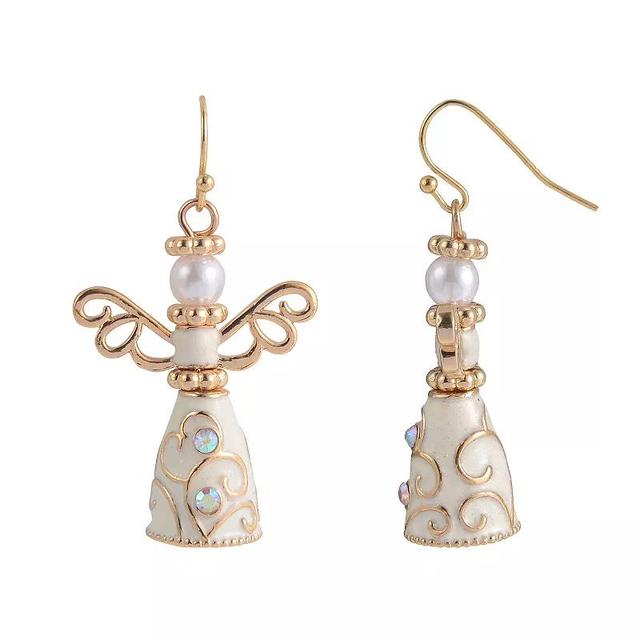 Celebrate Together Gold Tone Enamel, Simulated Pearl & Stone Angel Earrings, Womens, White Product Image