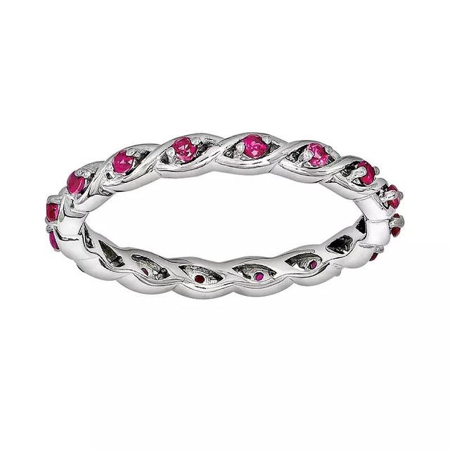 Stacks & Stones Sterling Silver Lab-Created Pink Sapphire Stack Ring, Womens Product Image