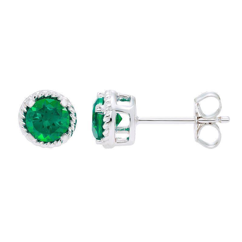 Boston Bay Diamonds Sterling Silver Lab-Grown Emerald Rope Halo Stud Earrings, Womens Product Image