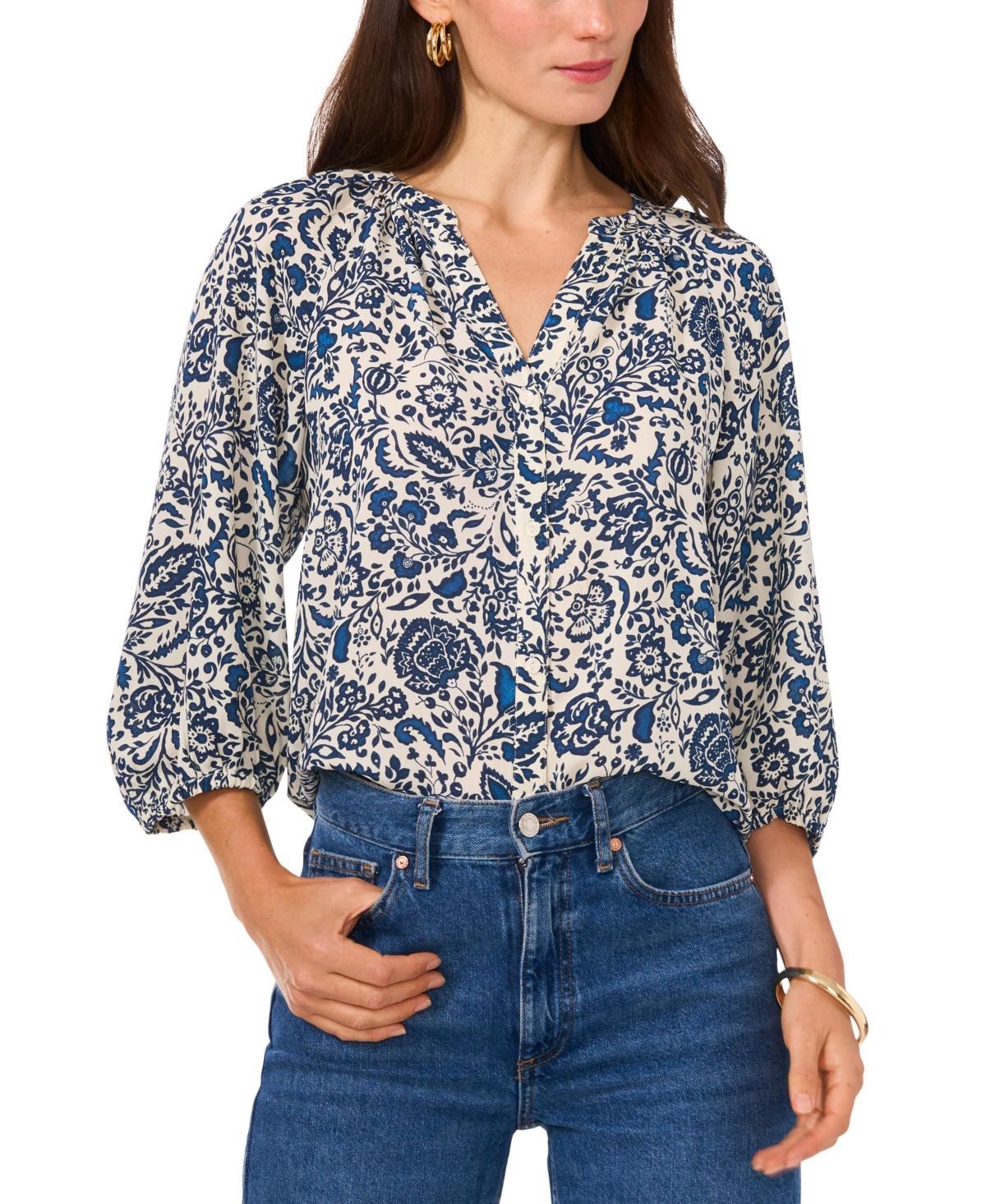 Vince Camuto Womens Printed 3/4-Sleeve V-Neck Top Product Image