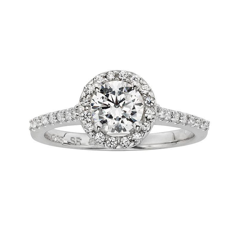 Diamonore Simulated Diamond Halo Engagement Ring in Sterling Silver (1-ct. T.W.), Womens White Product Image