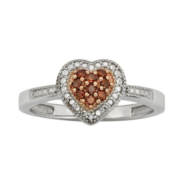 Jewelexcess Sterling Silver 1/10-ct. T.W. Red and White Diamond Heart Ring, Womens Product Image