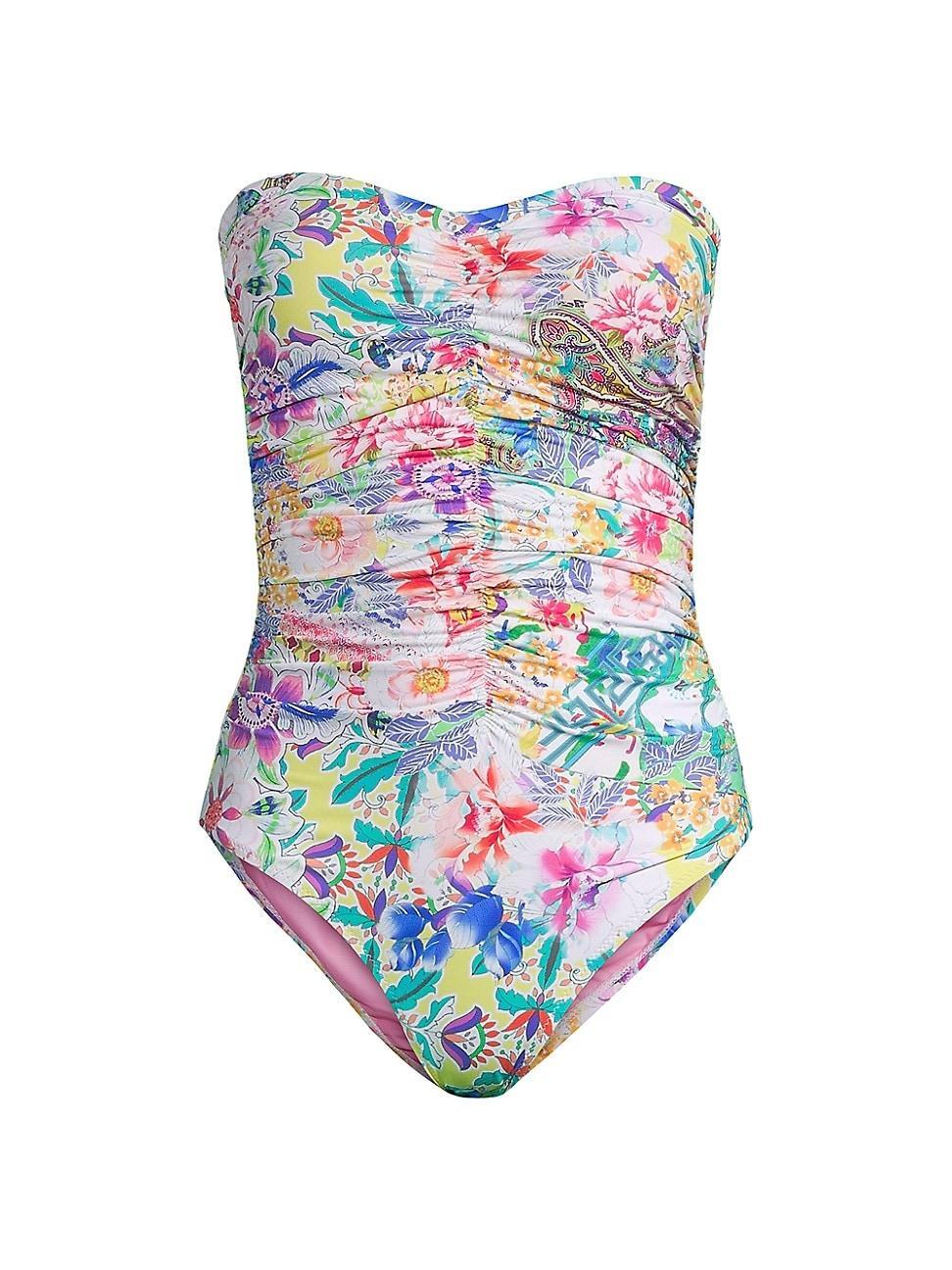 Womens Plus Size Floral Ruched One-Piece Swimsuit Product Image