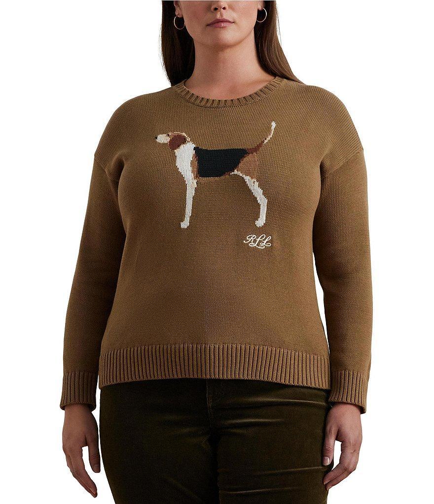 Lauren Ralph Lauren Plus Size Intarsia-Knit Beagle Crew Neck #double;LRL#double; Script Embroidered Sweater product image