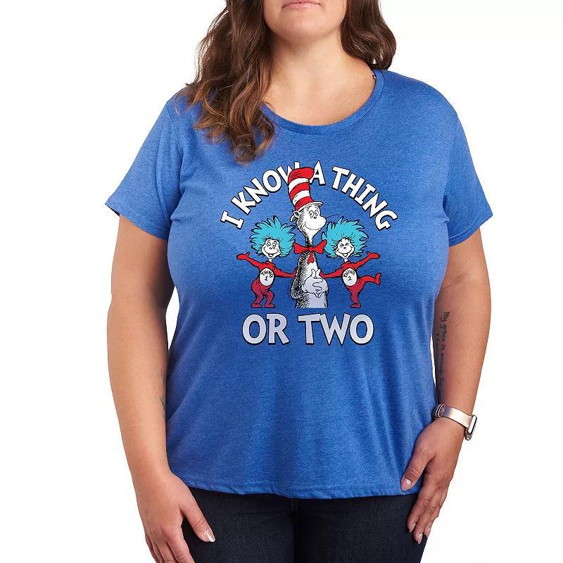 Plus Dr. Seuss I Know A Thing Or Two Graphic Tee, Womens Grey Royal Blue Product Image