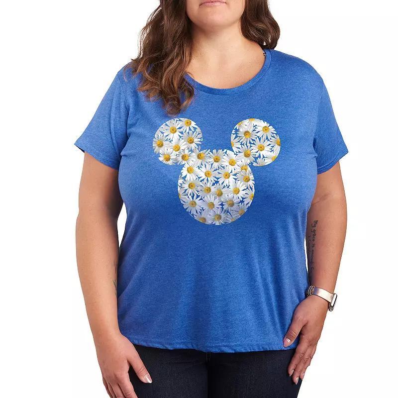 Disneys Mickey Mouse Plus Daisies Graphic Tee, Womens Grey Royal Blue Product Image