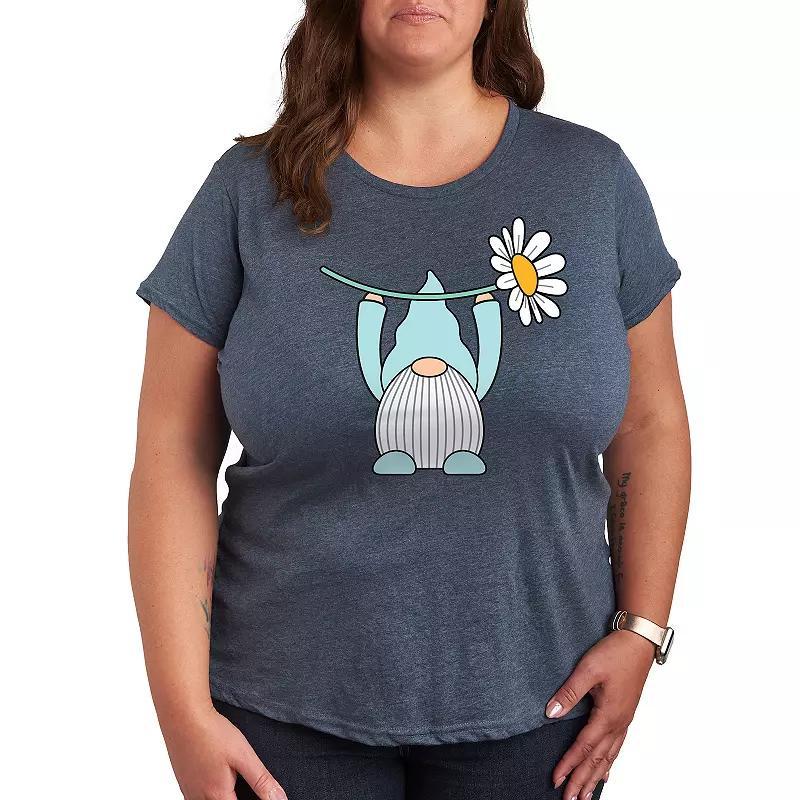 Plus Gnome Holding Daisy Graphic Tee, Womens Grey Blue Product Image