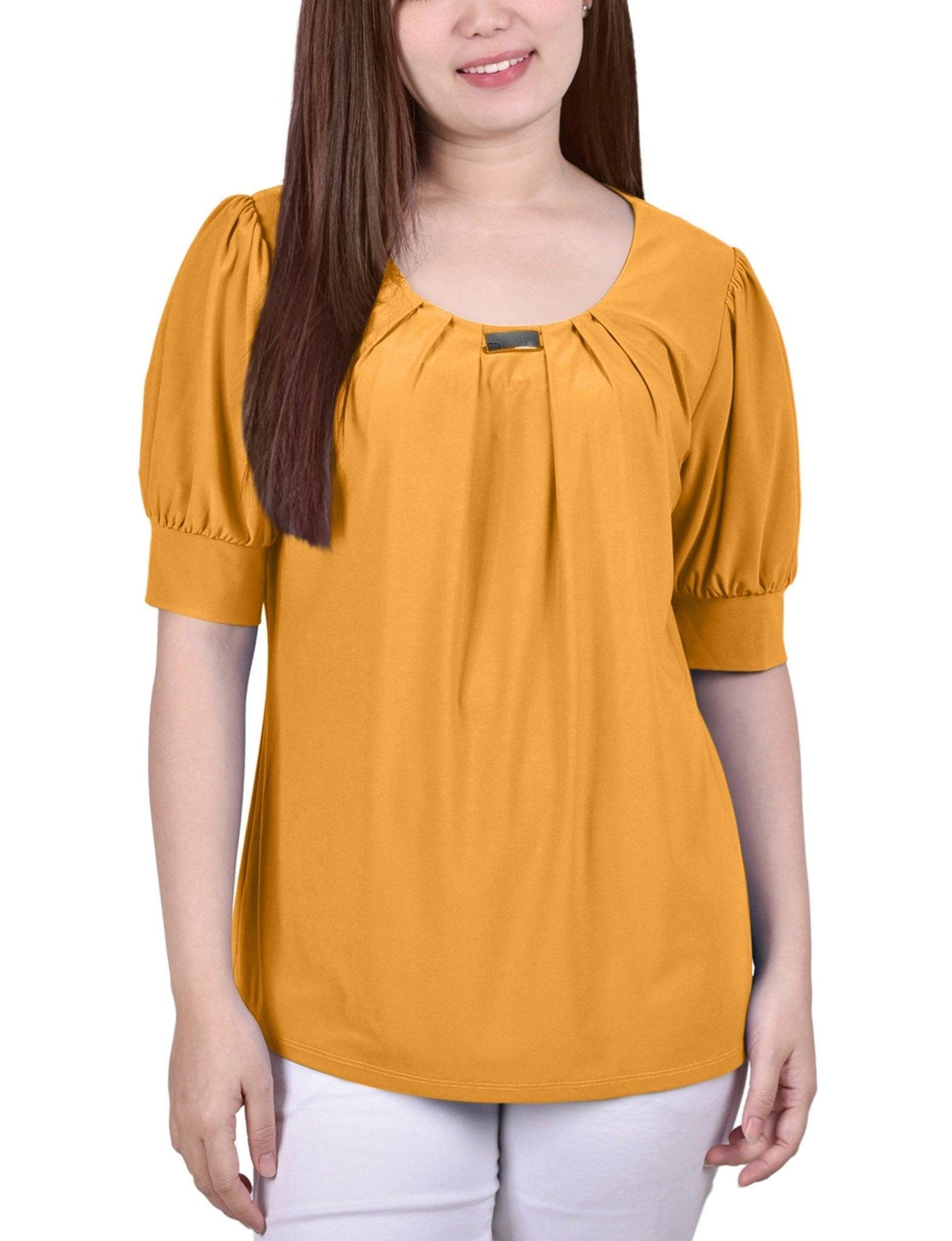 Short Sleeve Balloon Sleeve Top With Hardware - Petite Product Image