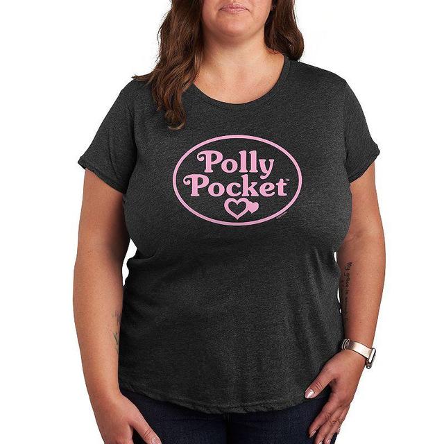 Plus Polly Pocket Pink Logo Graphic Tee, Womens Heather Grey Product Image