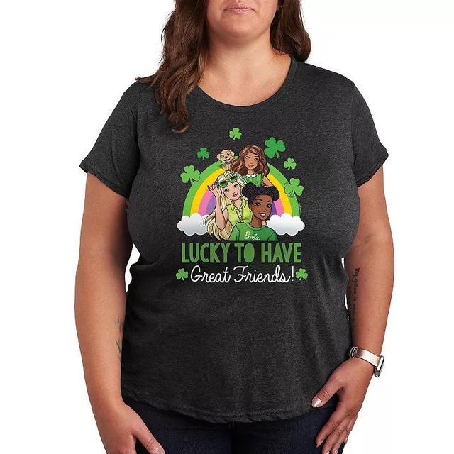 Plus Size Barbie Lucky To Have Friends Graphic Tee, Womens Heather Grey Product Image