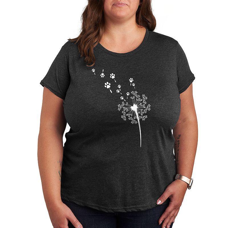 Plus Pawprint Dandelion Graphic Tee, Womens Grey Green Product Image