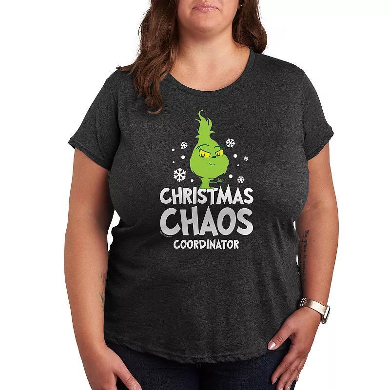 Plus Dr. Seuss Little Grinch Chaos Coordinator Graphic Tee, Womens Grey Blue Product Image