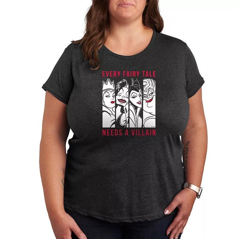 Disney Villain Cruella, Evil Queen, Ursula & Maleficent Plus Size Every Fairytale Graphic Tee, Womens Heather Grey Product Image