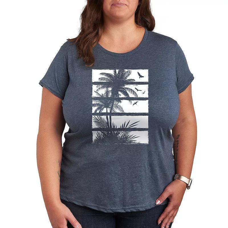 Plus Palm Tree Silhouette Panels Graphic Tee, Womens Product Image