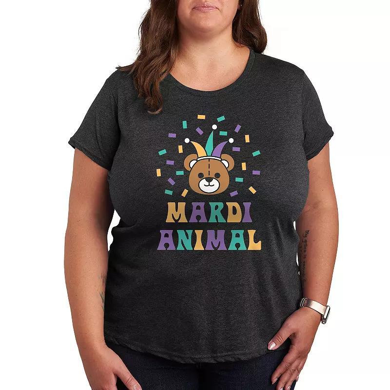 Plus Size Mardi Animal Bear Graphic Tee, Womens Heather Grey Product Image