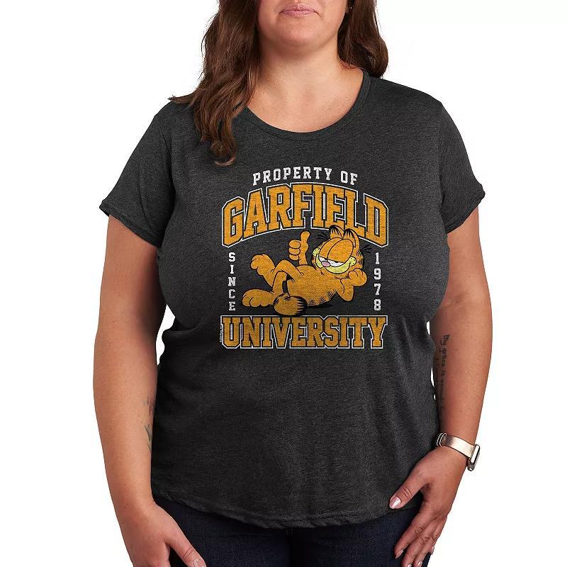 Plus Garfield Varsity Graphic Tee, Womens Heather Grey Product Image