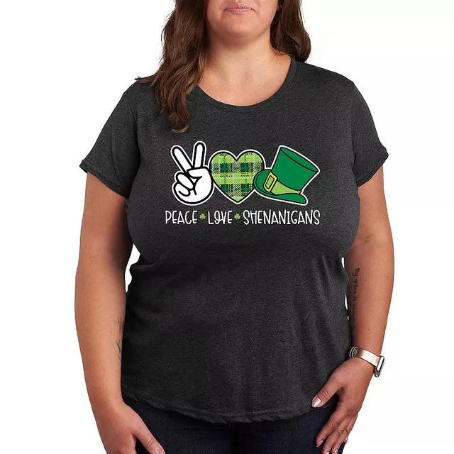 Plus Peace Love Shenanigans Graphic Tee, Womens Grey Juniper Product Image