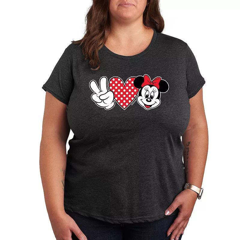 Disneys Minnie Mouse Plus Peace Love Graphic Tee, Womens Grey Royal Blue Product Image