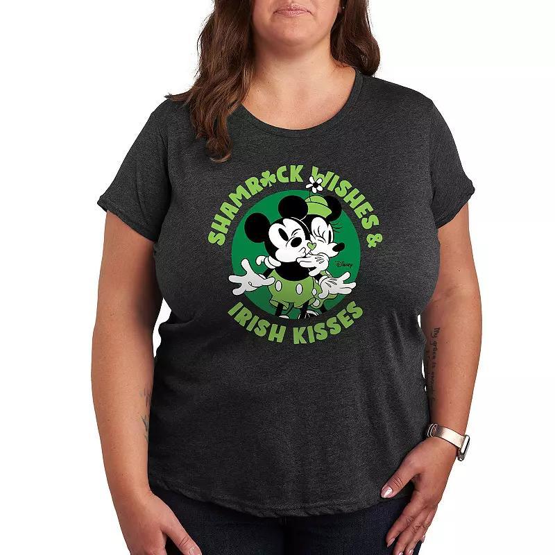 Disneys Mickey & Minnie Mouse Plus Wishes Irish Kisses Graphic Tee, Womens Heather Grey Product Image