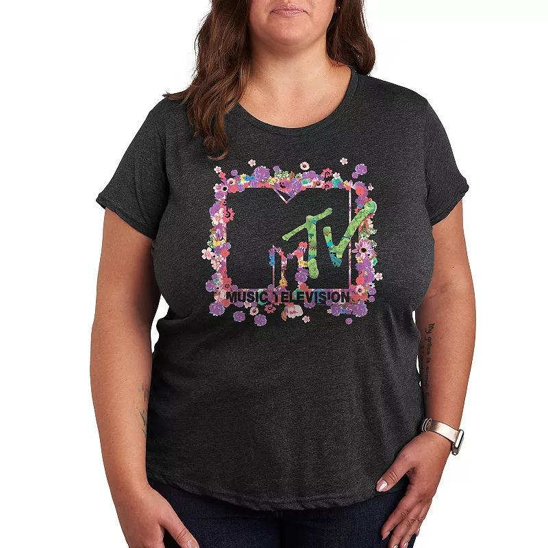 Hybrid MTV Womens Tee Shirts HEATHER Charcoal MTV Floral Logo Relaxed-Fit Tee - Women & Plus Product Image